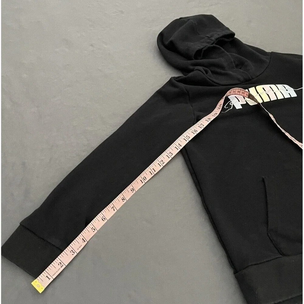 Puma Girl Size Large 14/16 Black Logo Graphic Long Sleeve Hoodie Sweater